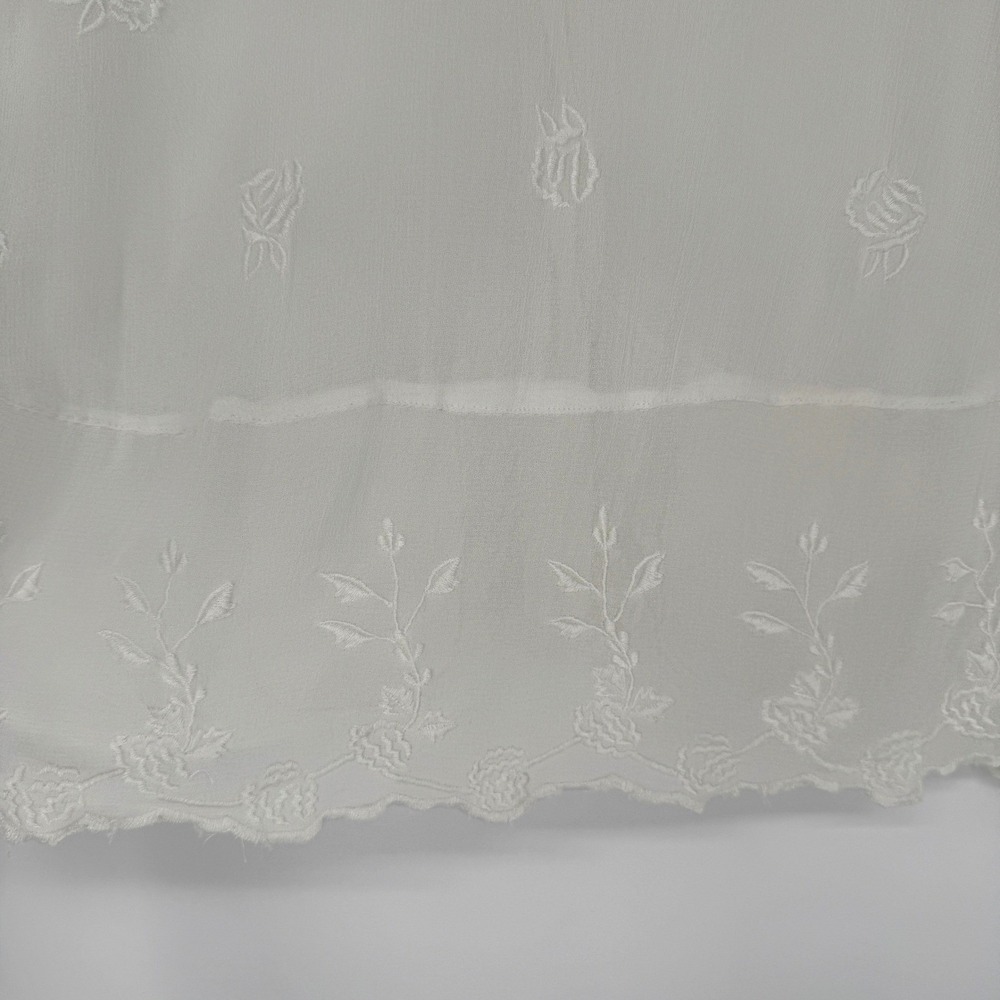Sheer Floral Embroidered Top XS Ivory Cottagecore Coquette Boho Dainty Layering - Picture 6 of 12